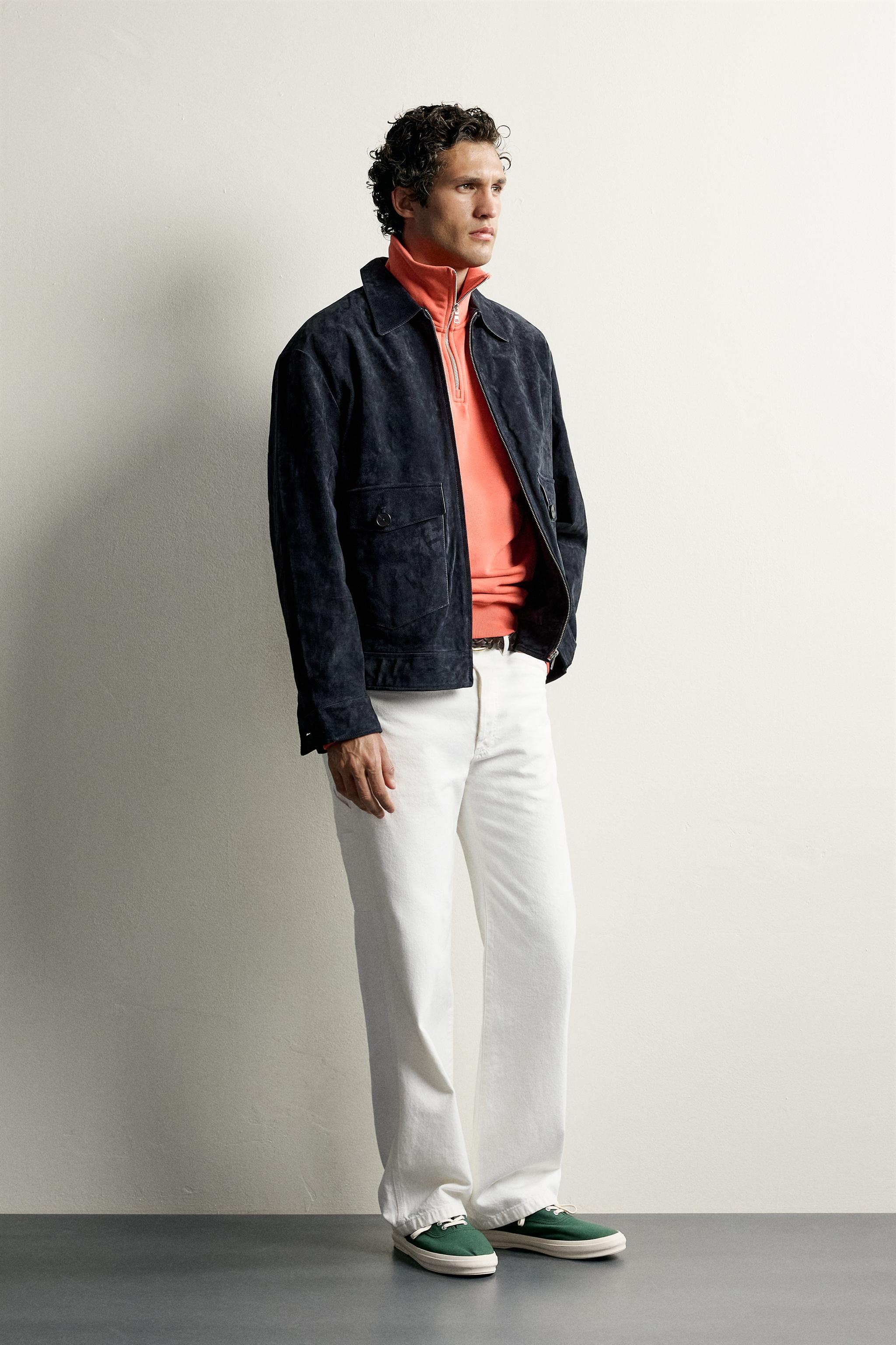 BLOUSON EN CUIR DAIM REGULAR FIT